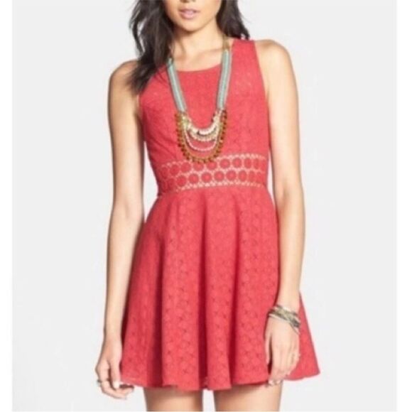 Free People Dresses & Skirts - FREE PEOPLE | Red Daisy Mini Dress Fit & Flare Cut Out Women’s Size 6